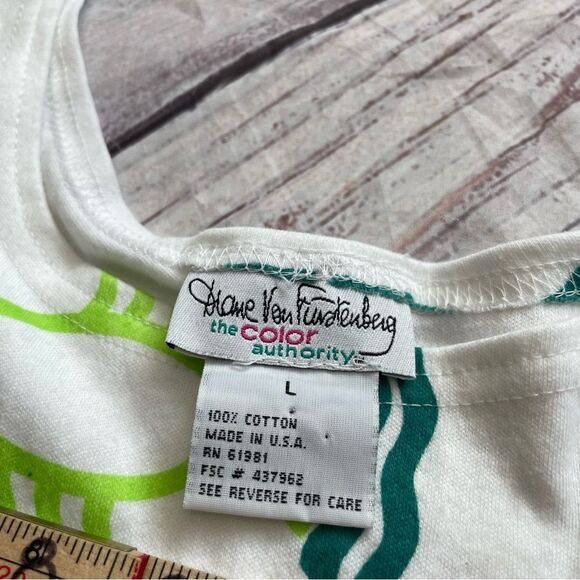 Diane Von Furstenberg Vintage Knit Midi Sleeveless Dress White Green Size Large - Picture 8 of 9